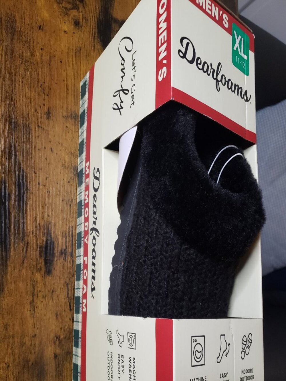 Women's Dearfoams Black Memory Foam Slippers, Size XL NWT